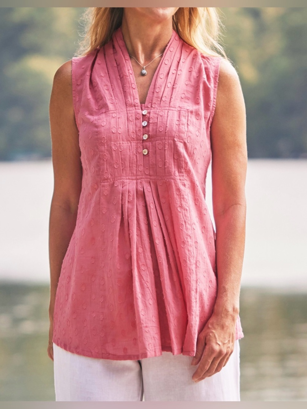 April Cornell Pink Sleeveless V-Neck Pintuck Blouse - Size XS